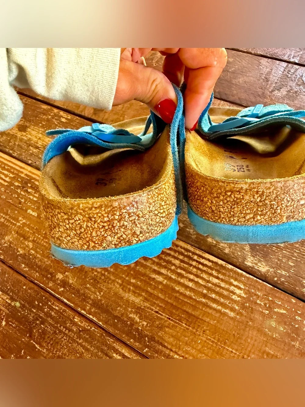 Birkenstalk Arizona suede blue, soft bed, cork bottom, size 39